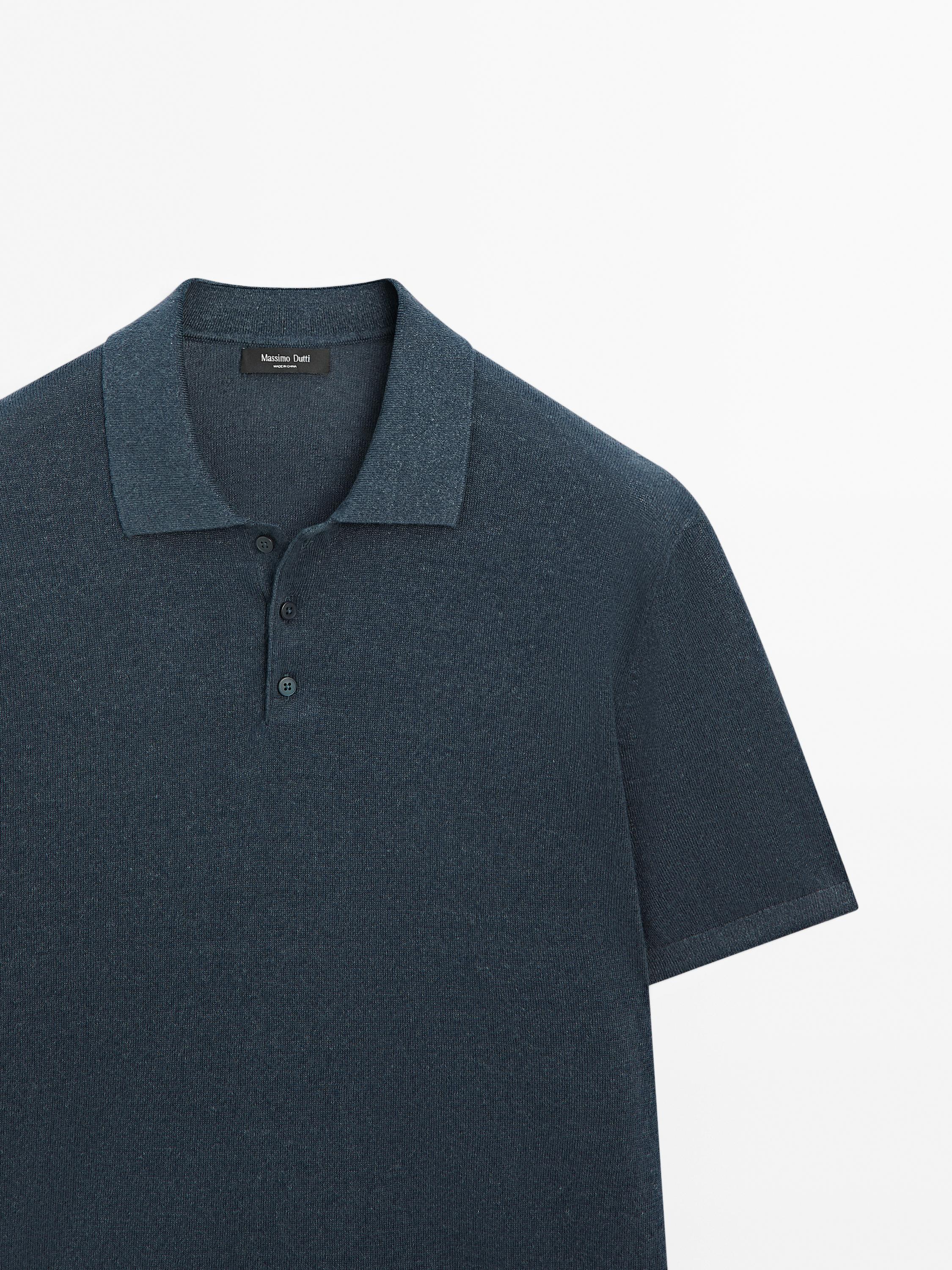 Linen blend knit polo shirt